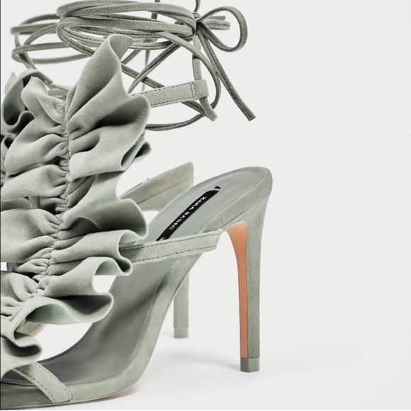 ZARA 100% LEATHER RUFFLE LACE UP HIGH HEELS STILETTO BRAND NEW WITH TAGS - Picture 5 of 6